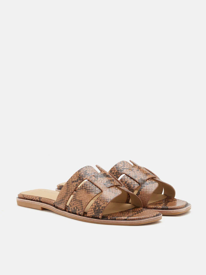 PAZZION, Elmira Python-Print Embossed Leather Cage Slides, Brown