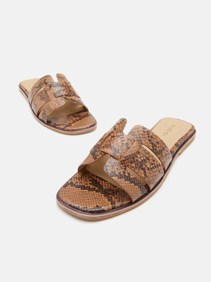 PAZZION, Elmira Python-Print Embossed Leather Cage Slides, Brown