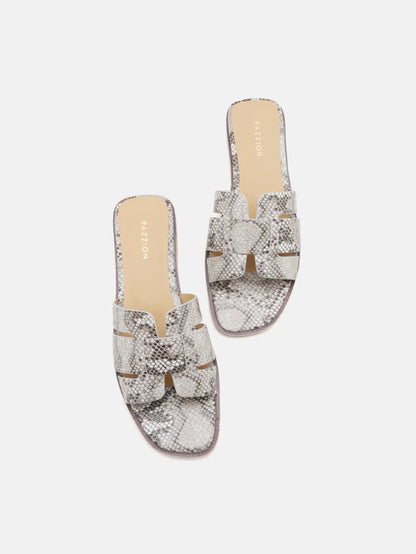 PAZZION, Elmira Python-Print Embossed Leather Cage Slides, Grey