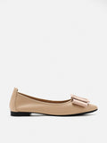 PAZZION, Elyse Bow Buckled Pointed Toe Flats, Almond