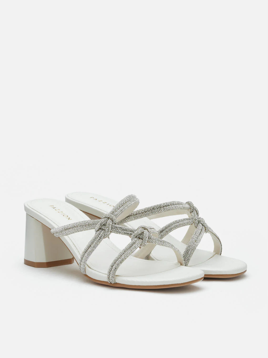 PAZZION, Ema Double Knot Crystal Sandal Heels, Beige