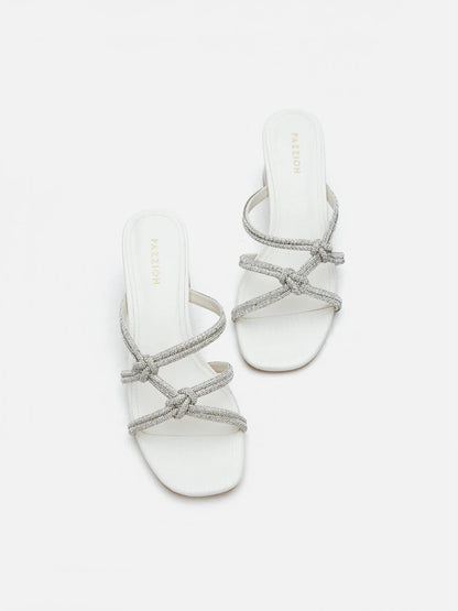 PAZZION, Ema Double Knot Crystal Sandal Heels, Beige