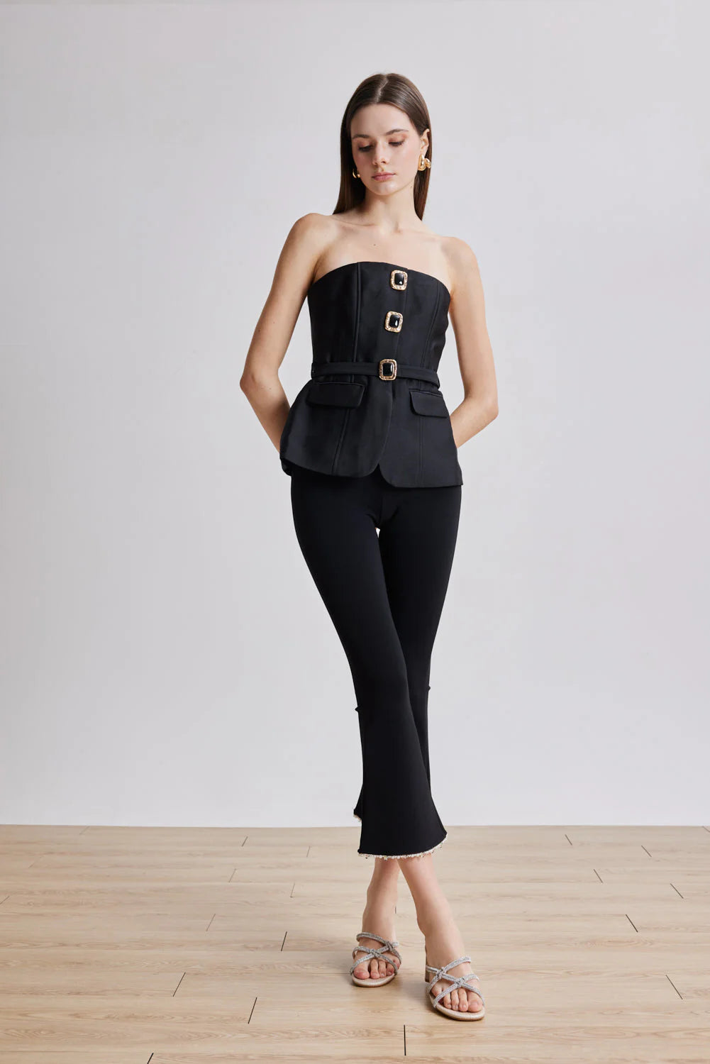 PAZZION, Ema Double Knot Crystal Sandal Heels, Champagne