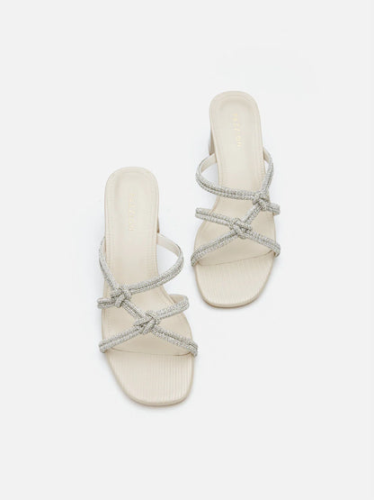 PAZZION, Ema Double Knot Crystal Sandal Heels, Champagne