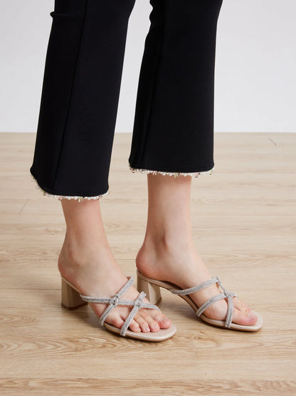 PAZZION, Ema Double Knot Crystal Sandal Heels, Champagne