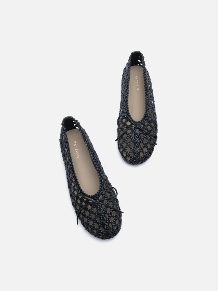 PAZZION, Enya Woven Bow Flats, Black