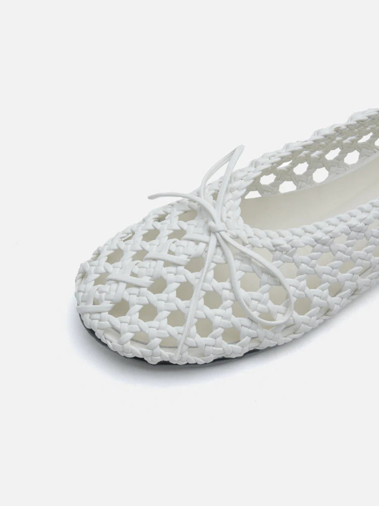 PAZZION, Enya Woven Bow Flats, White