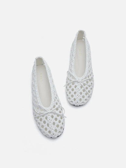 PAZZION, Enya Woven Bow Flats, White