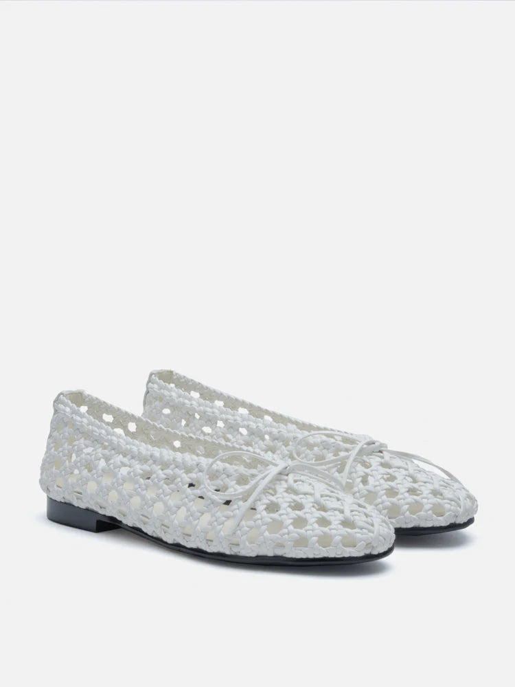 PAZZION, Enya Woven Bow Flats, White