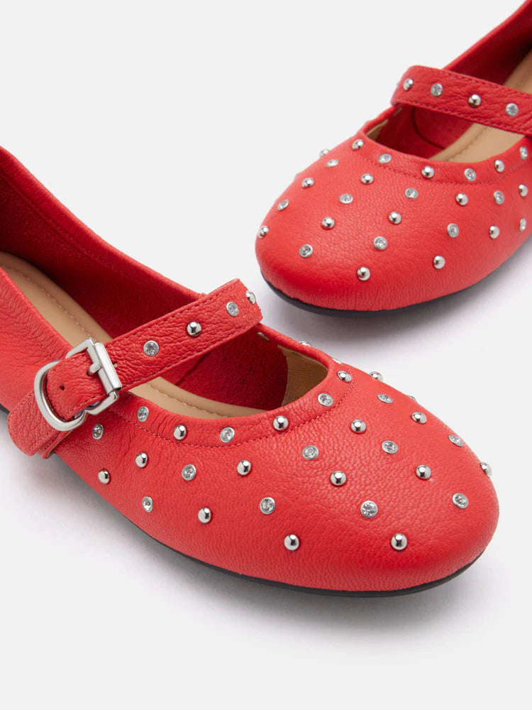 PAZZION, Enzo Studded Mary Janes, Red