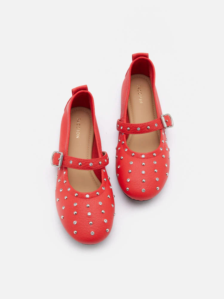 PAZZION, Enzo Studded Mary Janes, Red