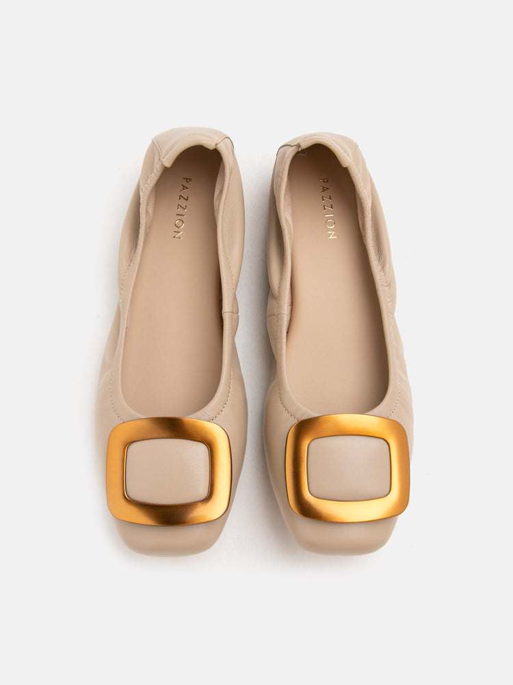 PAZZION, Esda Brass Square Toe Flats, Almond