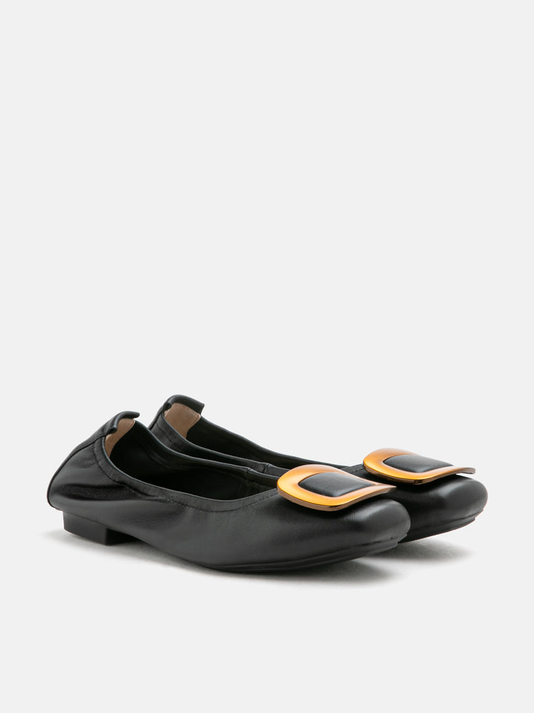 PAZZION, Esda Brass Square Toe Flats, Black