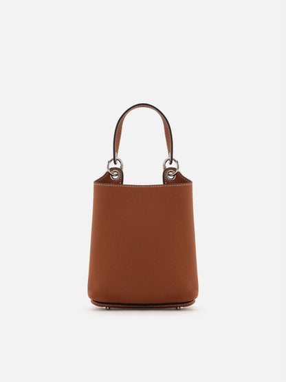 PAZZION, Estelle Leather Mini Bucket Bag, Brown