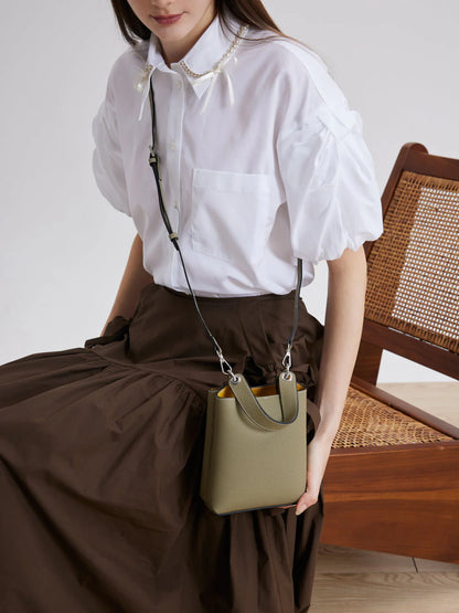 PAZZION, Estelle Leather Mini Bucket Bag, Lightgreen