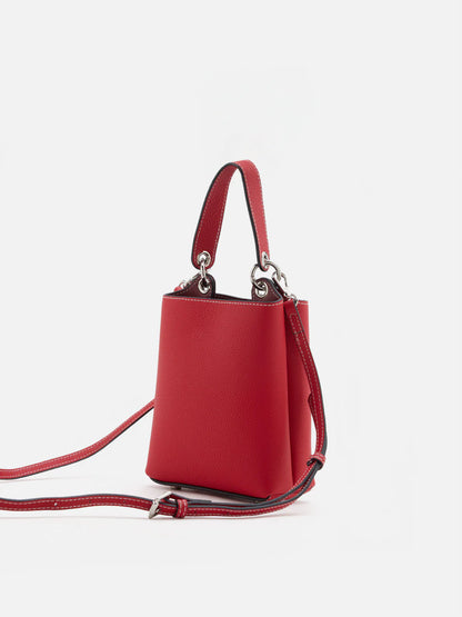 PAZZION, Estelle Leather Mini Bucket Bag, Red