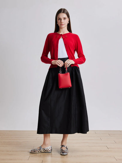 PAZZION, Estelle Leather Mini Bucket Bag, Red