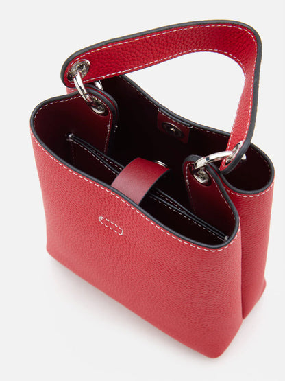 PAZZION, Estelle Leather Mini Bucket Bag, Red