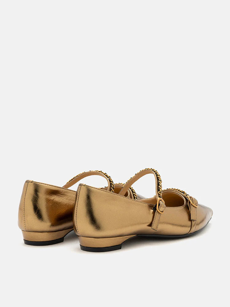 PAZZION, Eva Chained Strappy Pointed Toe Flats, Gold