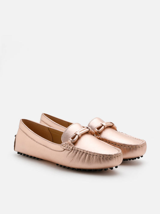 PAZZION, Eve Metallic Moccasins, Champagne