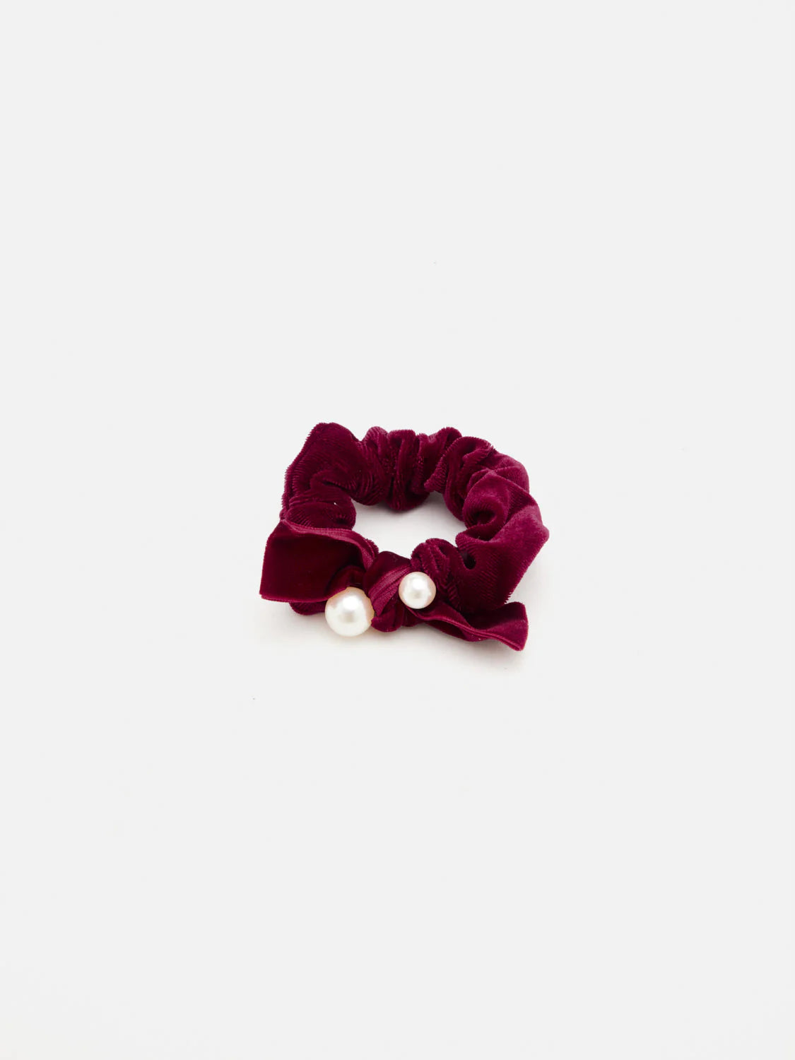 PAZZION, Everly Pearl Velvet Scrunchie, Wine