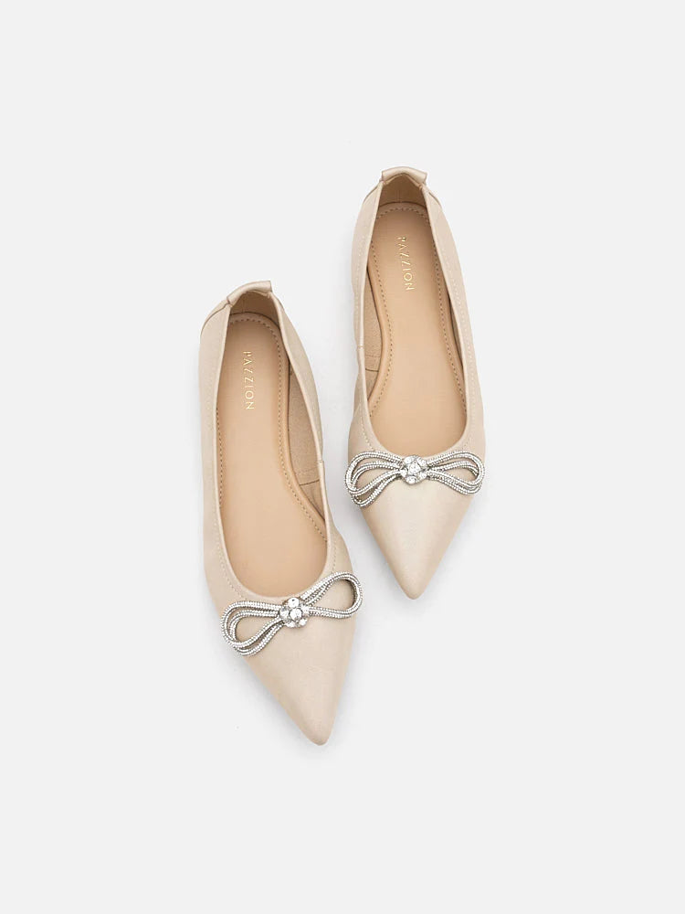 PAZZION, Fairleigh Crystal Embellished Bow Pointed Toe Flats, Champagne