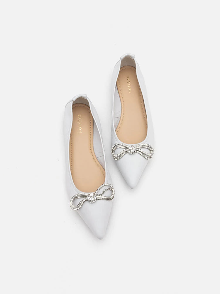 PAZZION, Fairleigh Crystal Embellished Bow Pointed Toe Flats, Silver