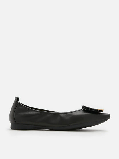 PAZZION, Faye Buckle Square-Toe Flats, Black