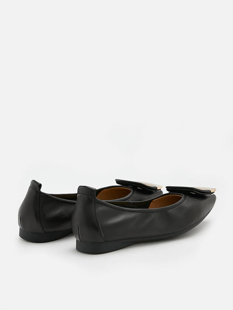 PAZZION, Faye Buckle Square-Toe Flats, Black