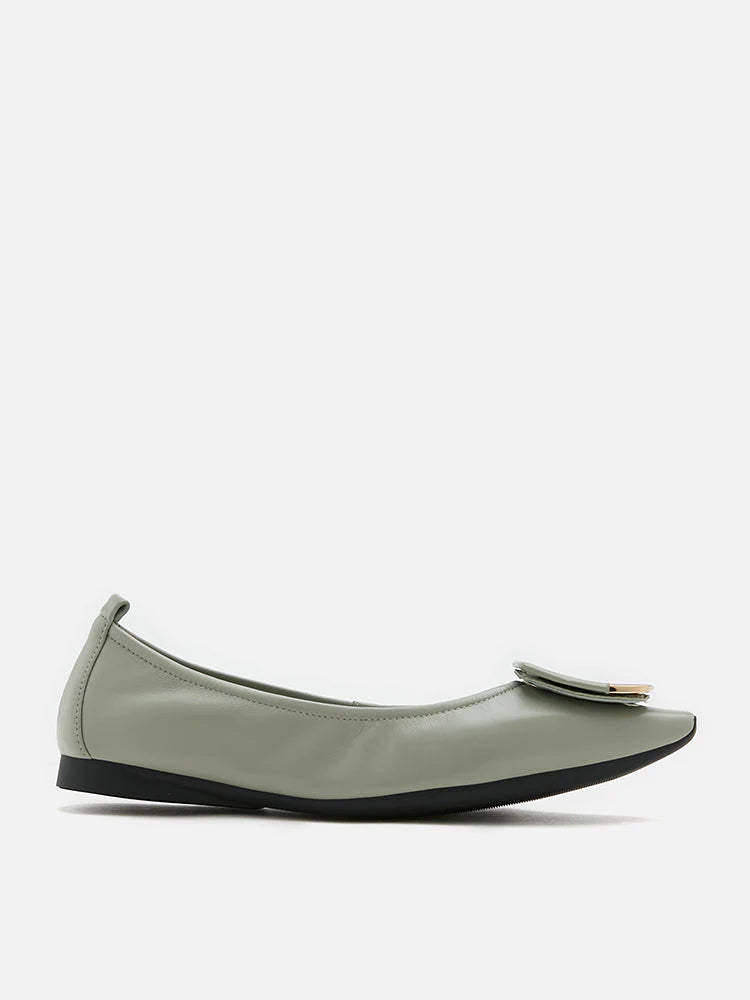 PAZZION, Faye Buckle Square-Toe Flats, Light Green