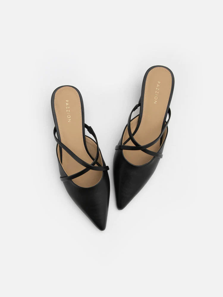 PAZZION, Felicity Strappy Pointed Toe Mules, Black