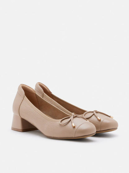 PAZZION, Fiona Bow Low Block Heels, Almond