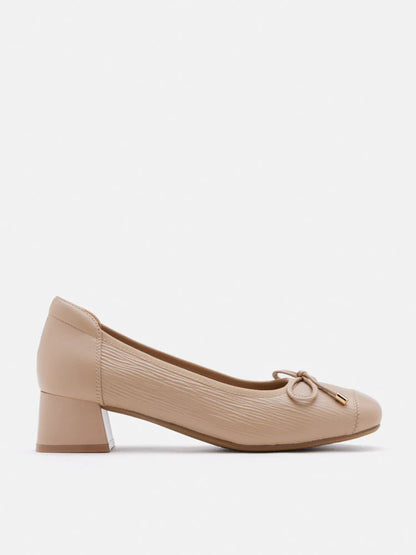 PAZZION, Fiona Bow Low Block Heels, Almond