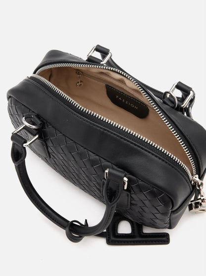 PAZZION, Fiorella Woven Leather Bag, Black