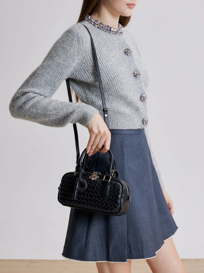 PAZZION, Fiorella Woven Leather Bag, Black