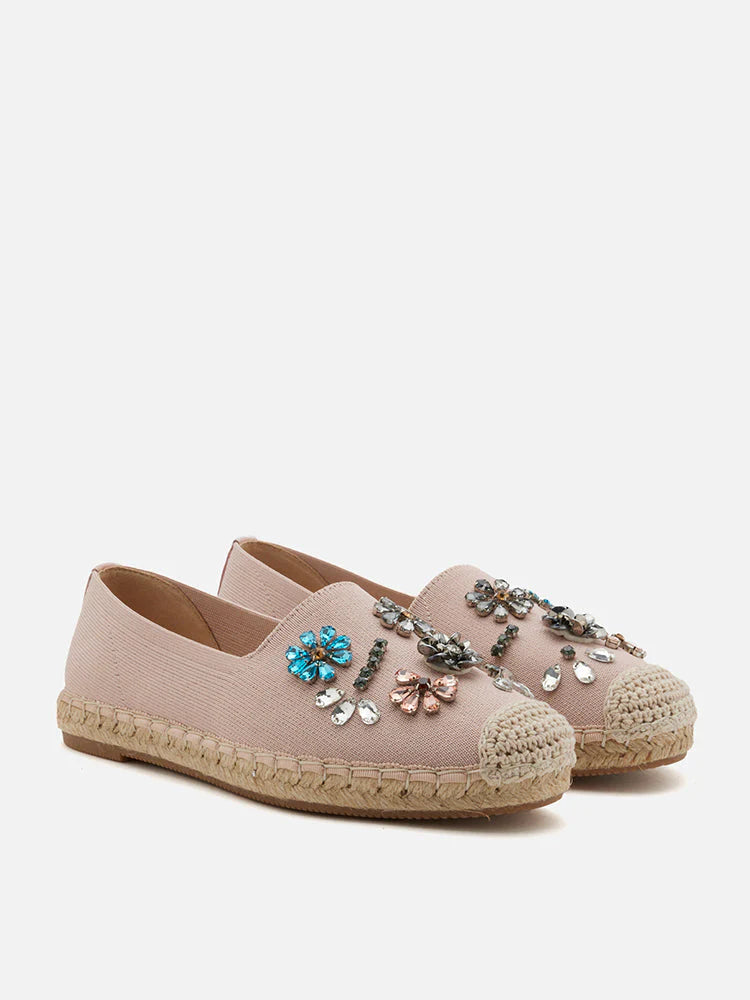 PAZZION, Flanna Crystal Embellished Flyknit Espadrilles, Pink