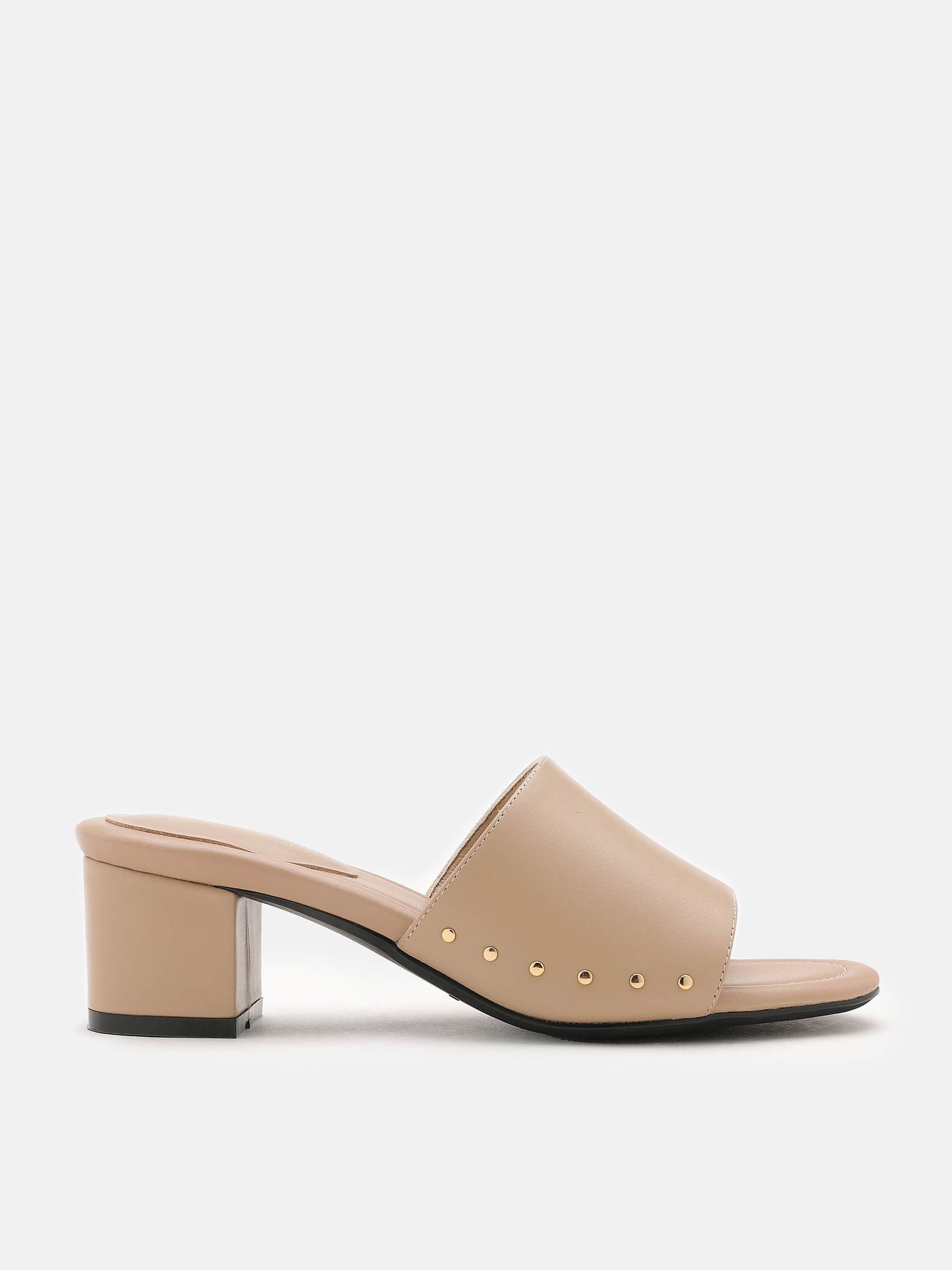 PAZZION, Fleur Leather Mule Heels, Almond