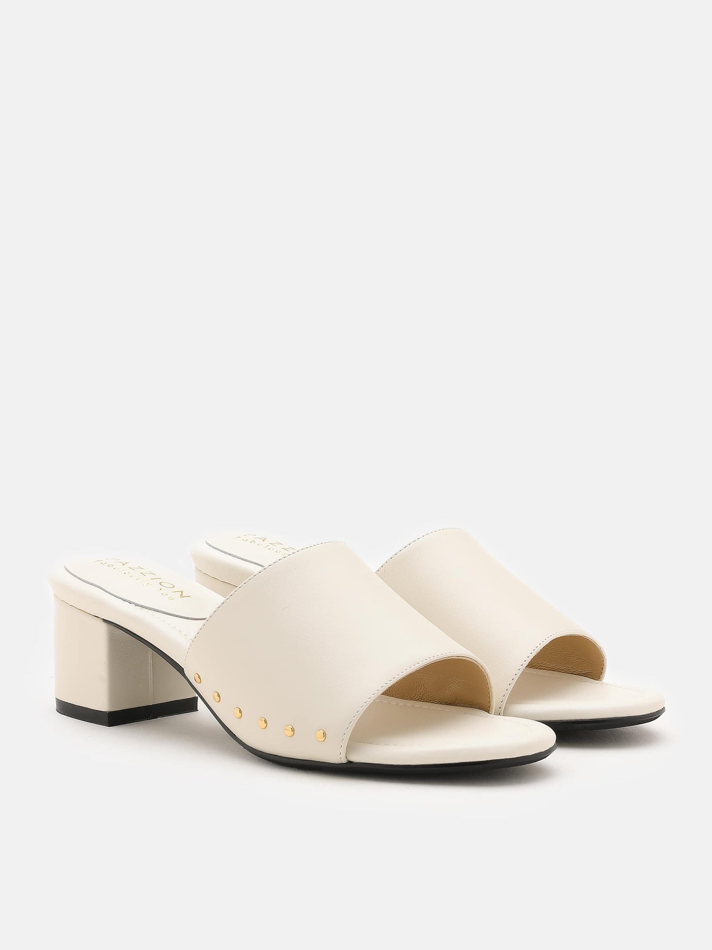 PAZZION, Fleur Leather Mule Heels, Beige