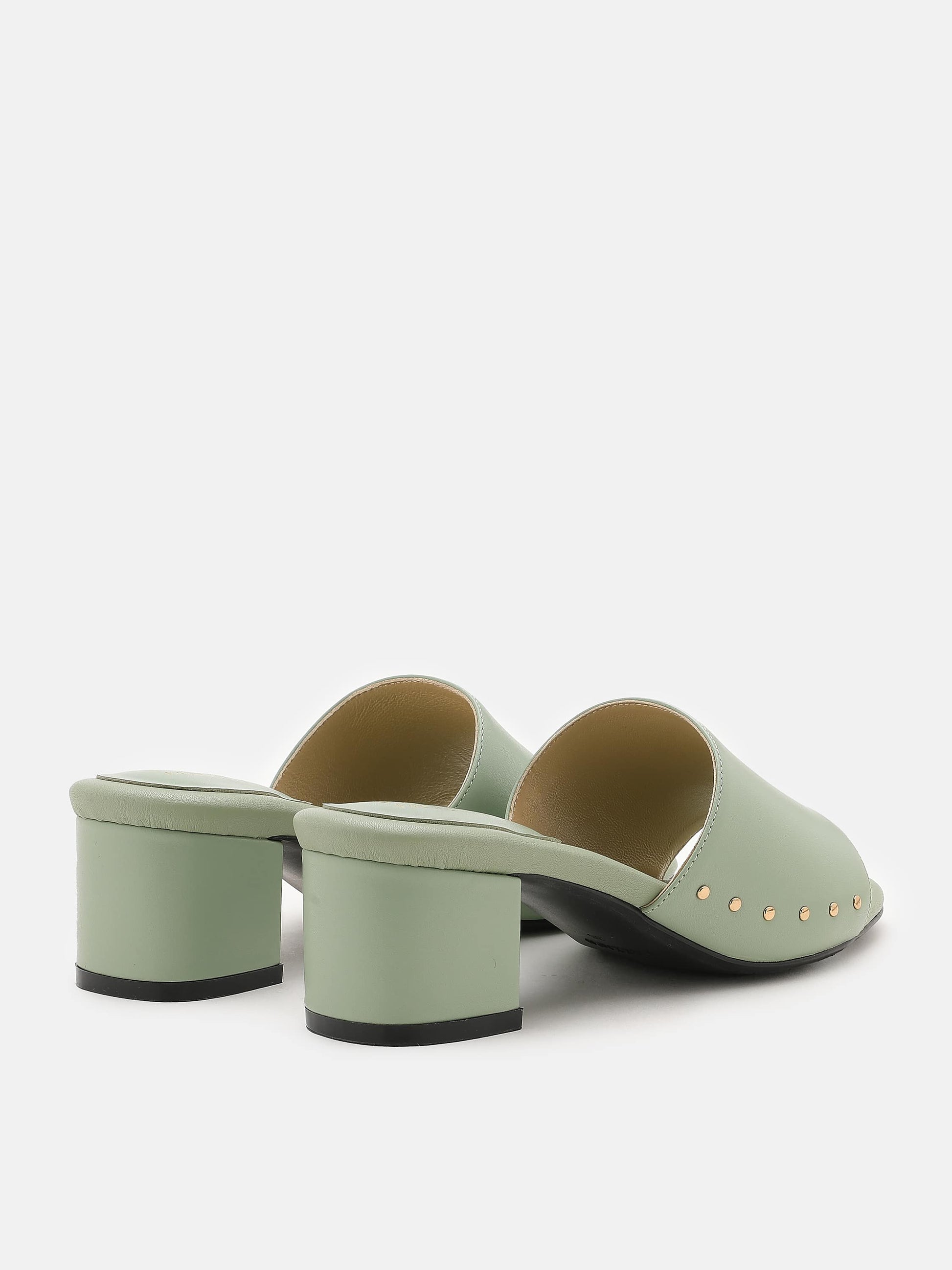 PAZZION, Fleur Leather Mule Heels, Light Green