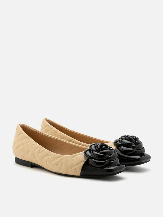 PAZZION, Floret Patent Toe Cap Quilted Flats, Almond