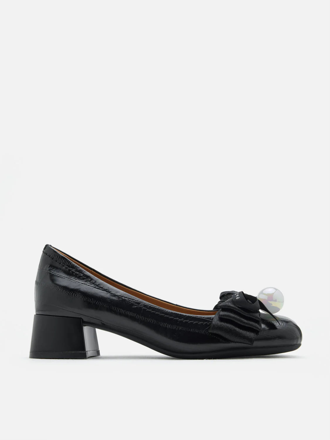 PAZZION, Florianna Ribbon and Pearl Low Block Heels, Black