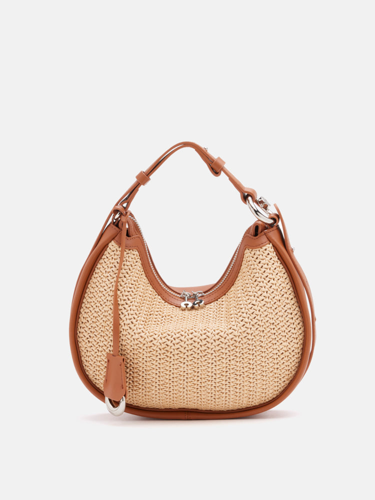 PAZZION, Fortuna Raffia Hobo Bag, Brown