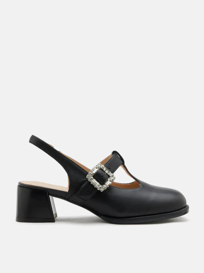 PAZZION, Freya T-Bar Mary Jane Slingback Heels, Black