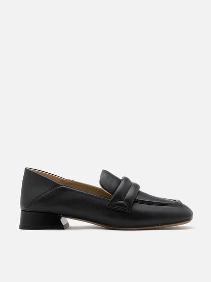 PAZZION, Gabriella Square Toe Heeled Loafers, Black