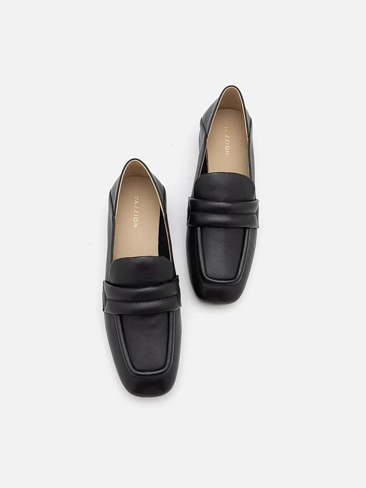 PAZZION, Gabriella Square Toe Heeled Loafers, Black