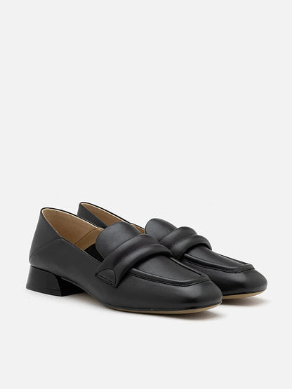 PAZZION, Gabriella Square Toe Heeled Loafers, Black