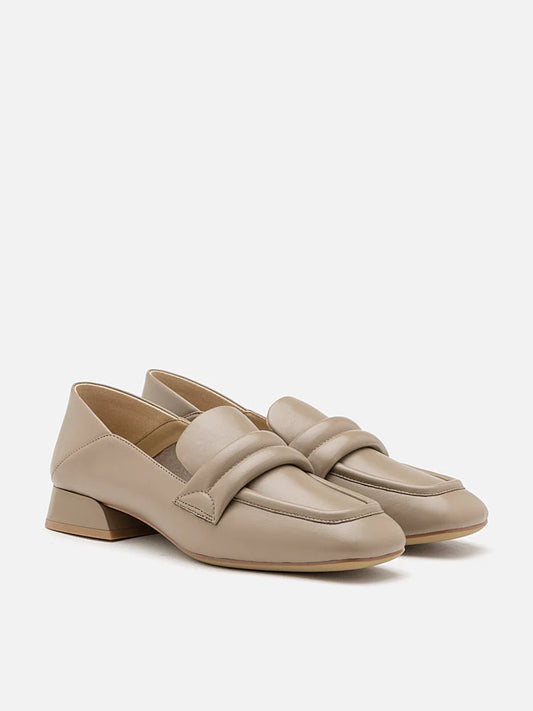 PAZZION, Gabriella Square Toe Heeled Loafers, Khaki