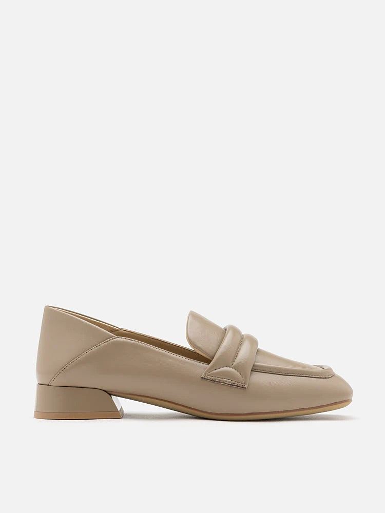 PAZZION, Gabriella Square Toe Heeled Loafers, Khaki