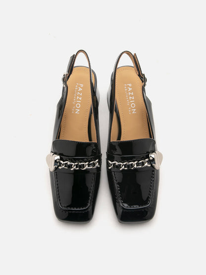 PAZZION, Georgia Patent Slingbacks, Black