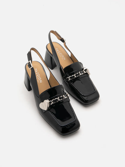 PAZZION, Georgia Patent Slingbacks, Black